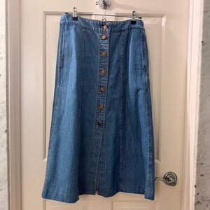 Madewell Blue Denim Button-Front Midi Skirt